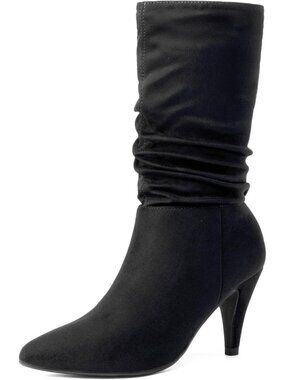 DREAM PAIRS Women's Black Suede High Heel Pointed Toe Pointed Toe Fall Mid Calf